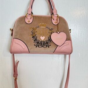 Juicy Couture Pink and Tan Dome Satchel with Heart Charm
